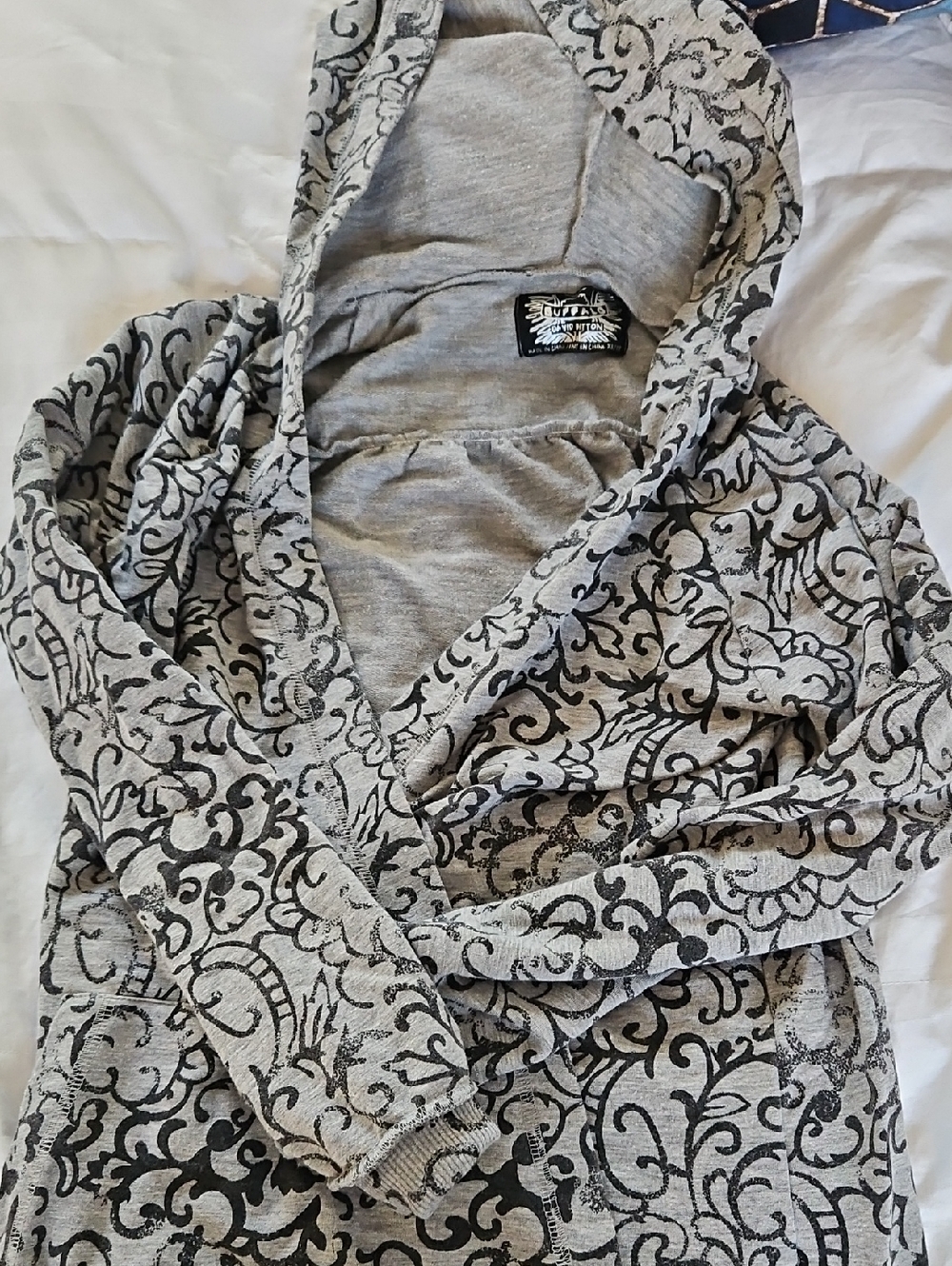 Buffalo David Bitton Gray Hooded Sweatshirt with Black Logo Patch